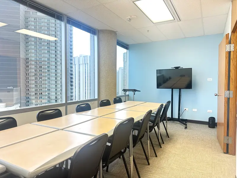 A long-table classroom