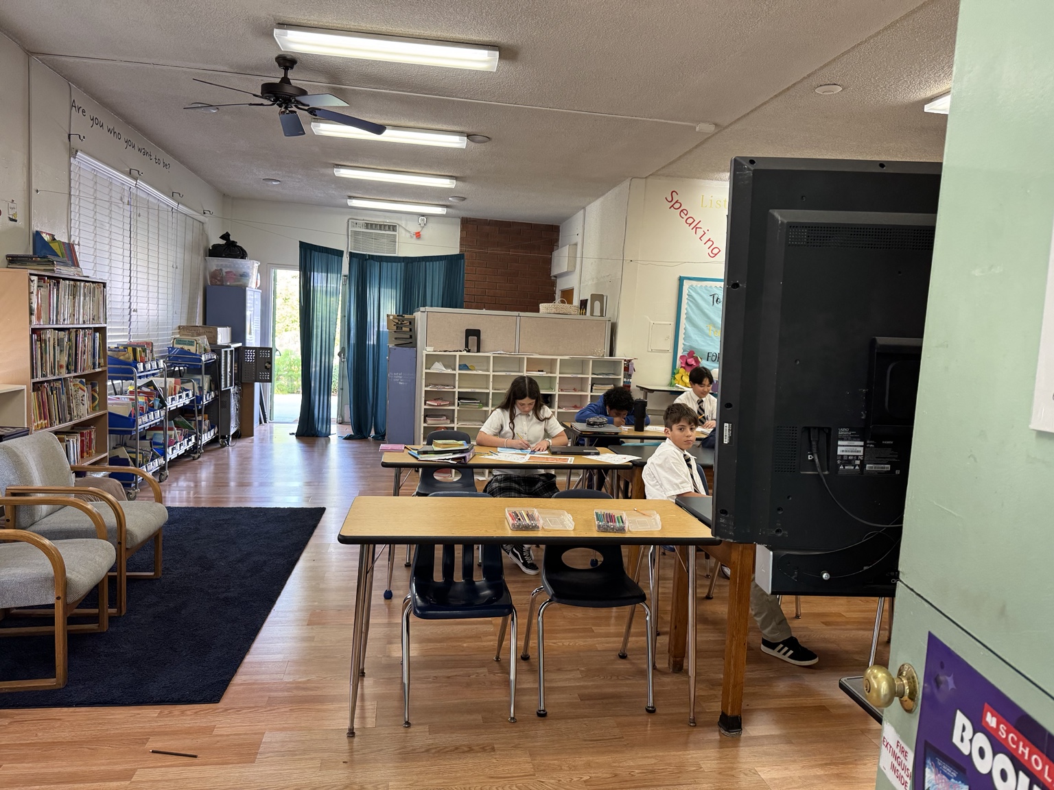 Students working at classroom desks