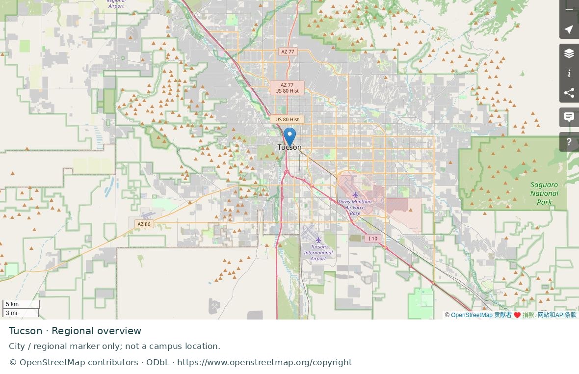 Tucson regional road map; marker represents the city or area, not a school location.