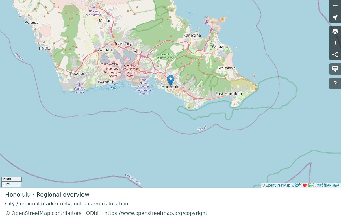 Honolulu regional road map; marker represents the city or area, not a school location.