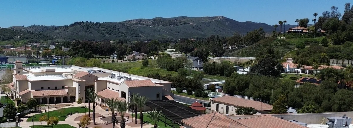 Campus buildings and surrounding landscape