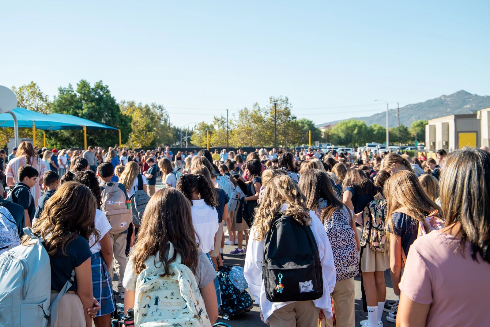 Students gathering in an outdoor campus area