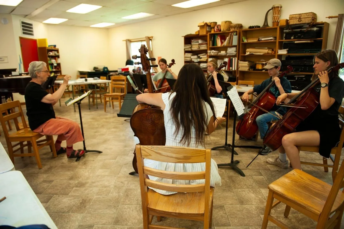 Small-group ensemble lesson in a music classroom