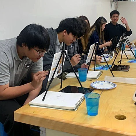 Painting practice in art class