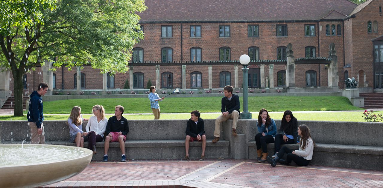 Students in a campus courtyard