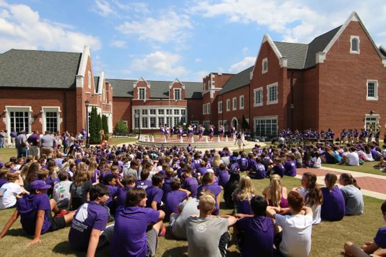 School gathering outside an academic building