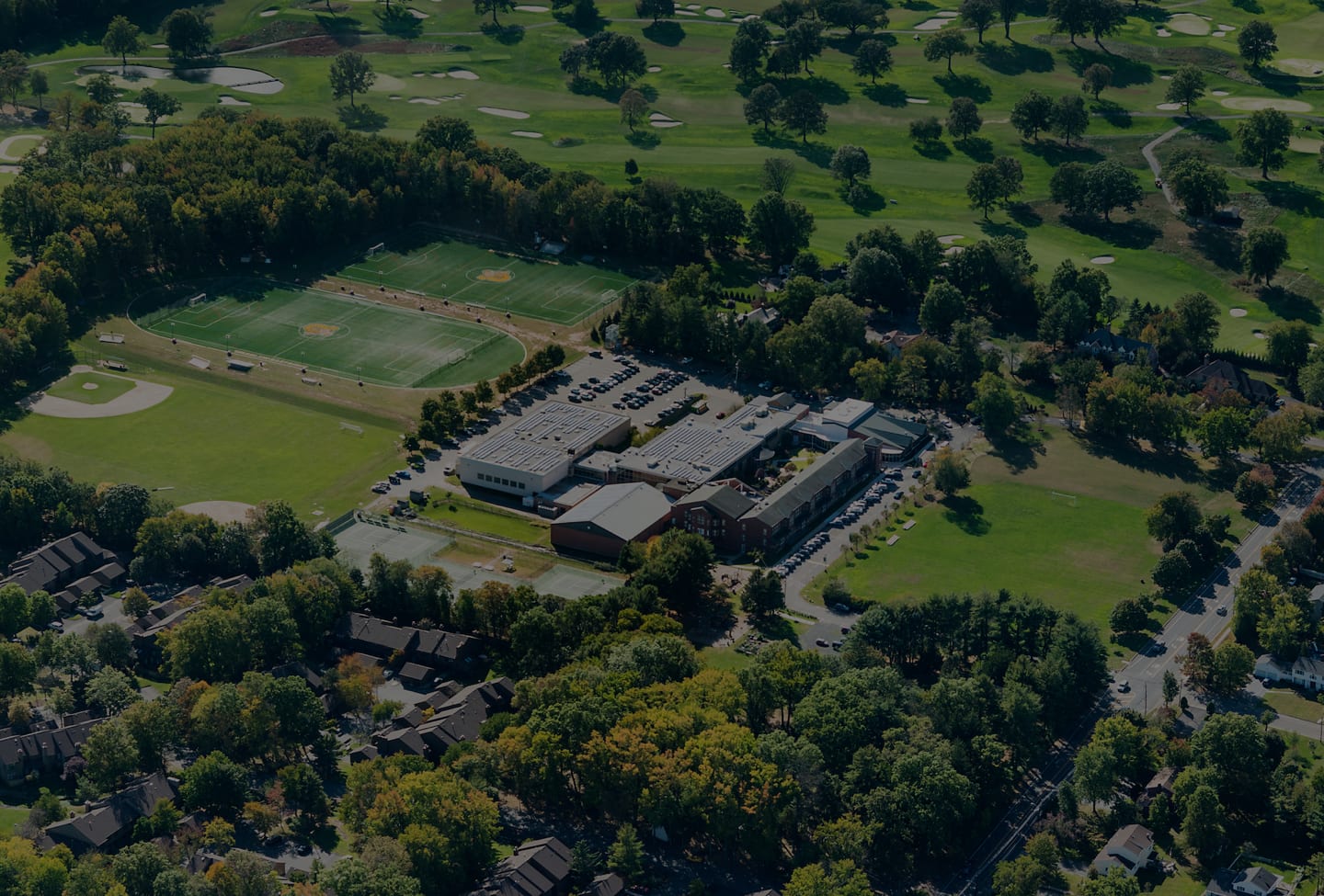 Aerial view of campus and sports fields