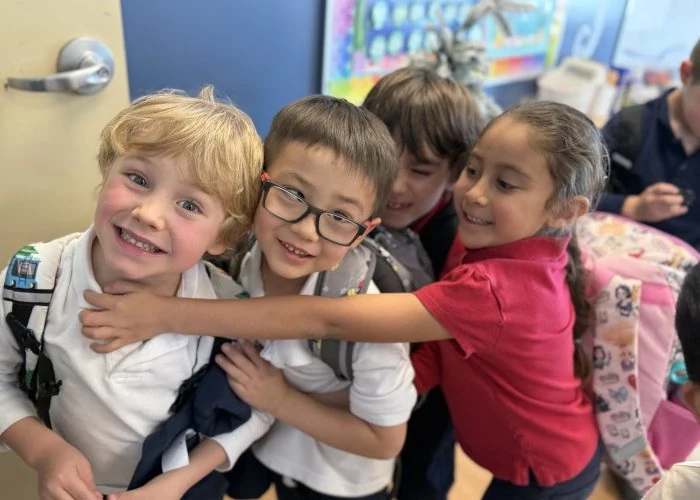 Classmates connecting in the classroom