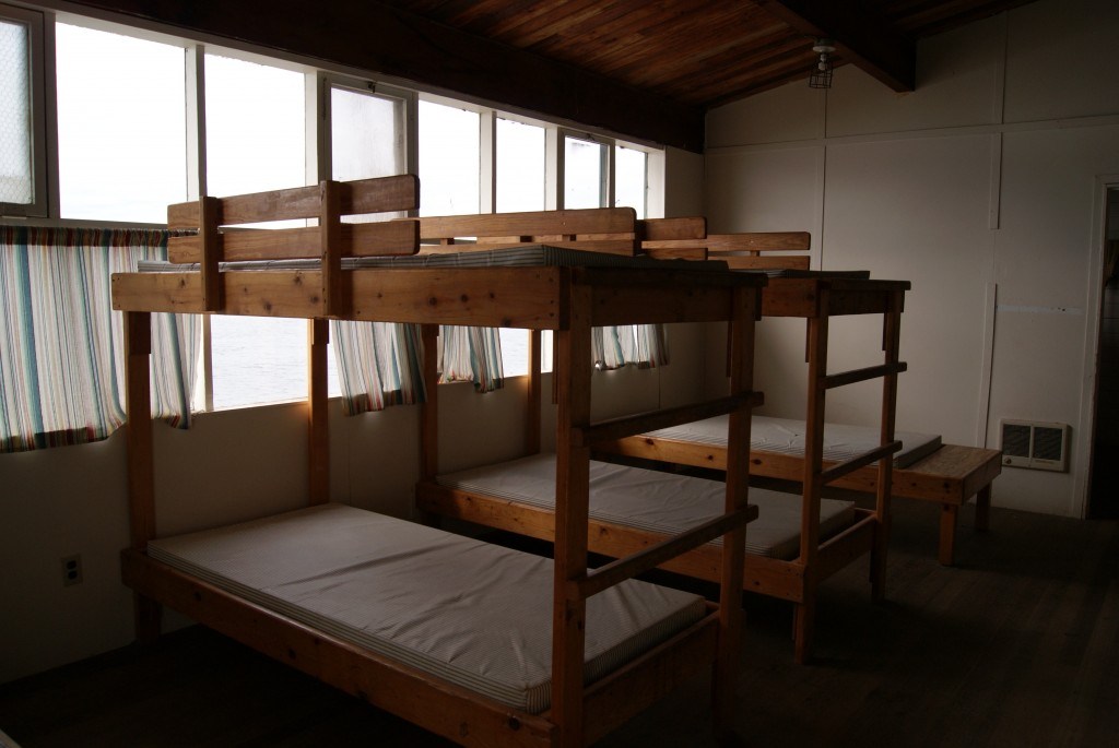 Camp lodging: bunk beds inside a Village cabin