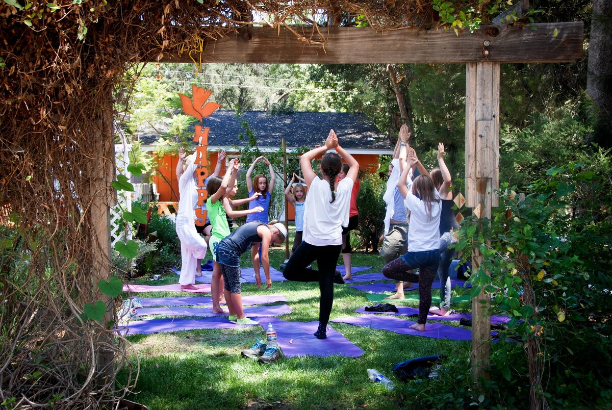 Outdoor group stretching
