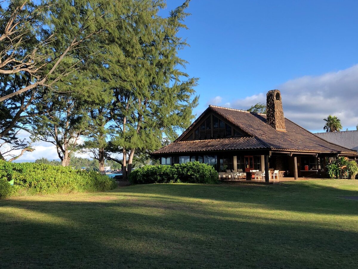 Camp building and lawn