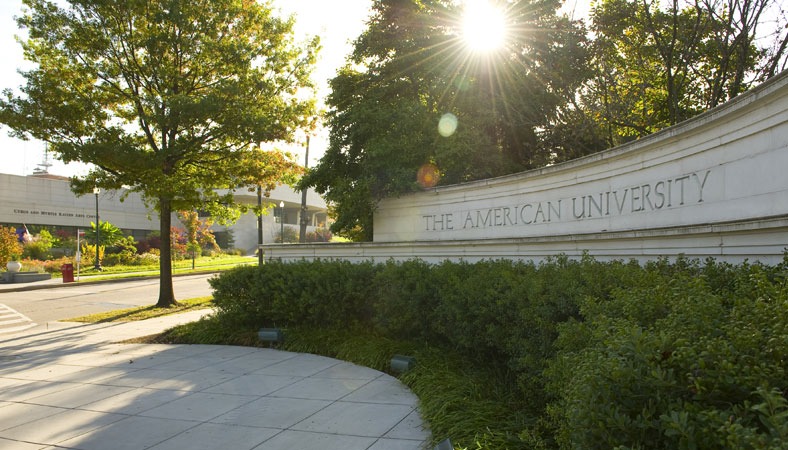 American University entrance and campus walkway