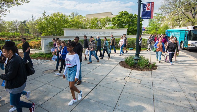 Students passing the American University entrance