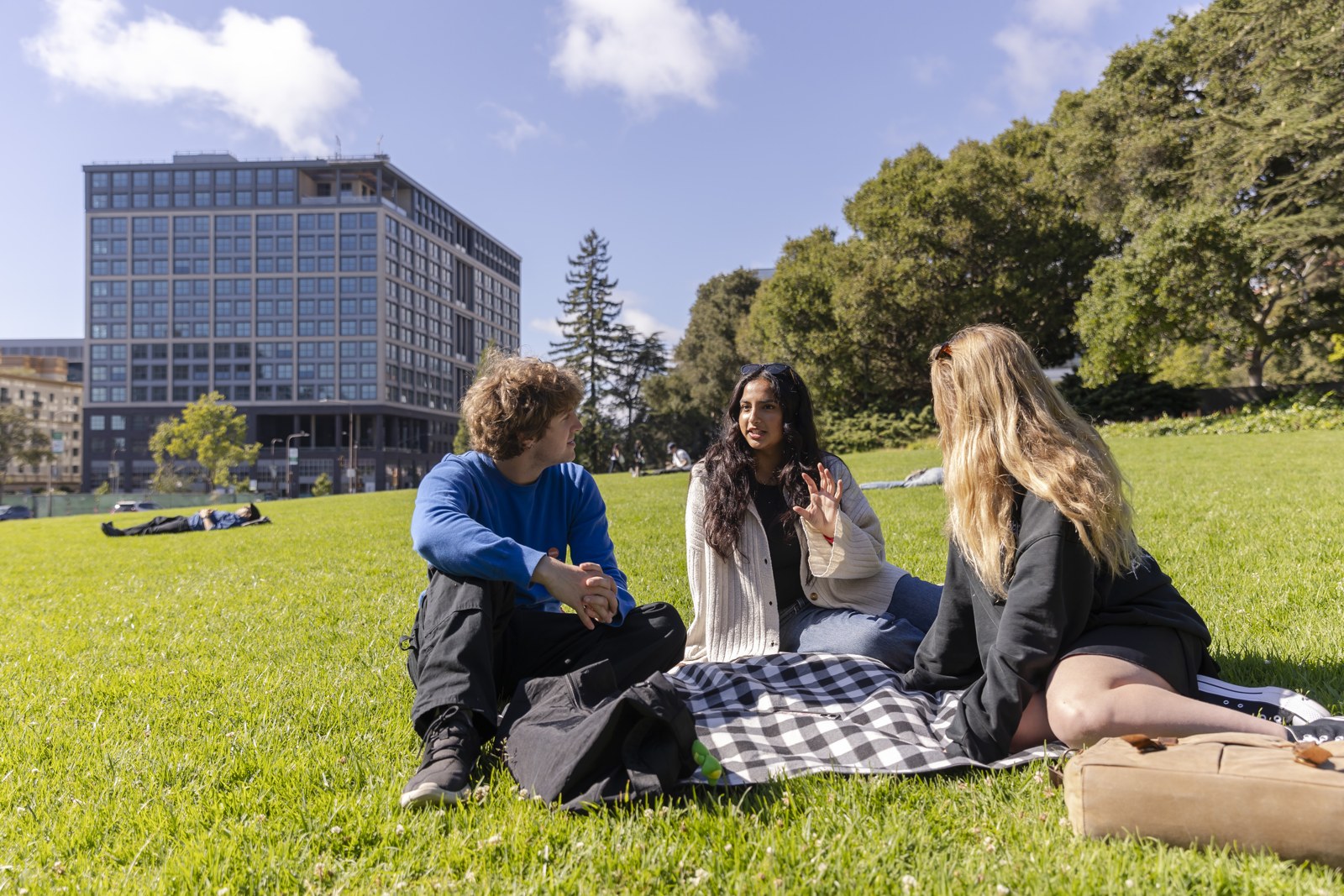 Students talking on Memorial Glade