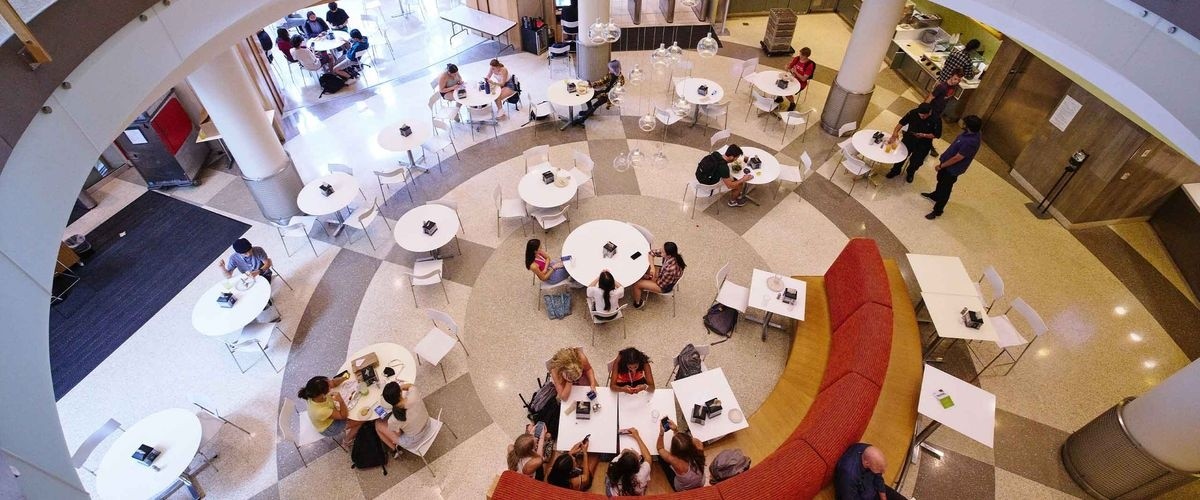 Overhead view of a Boston University dining hall