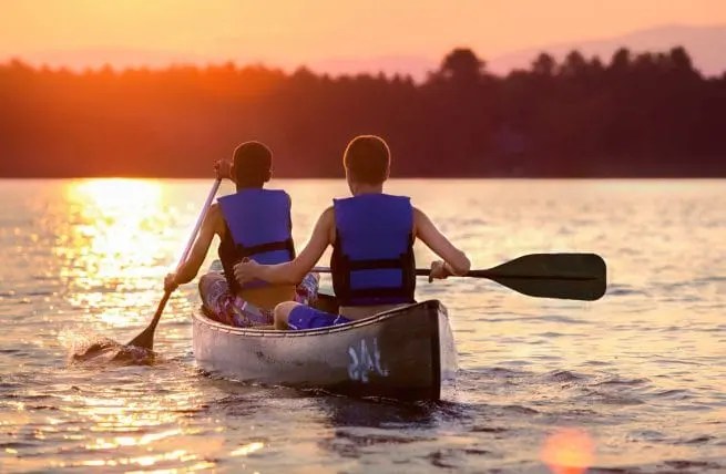 Canoeing at sunset