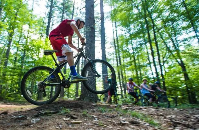 Mountain biking in the woods