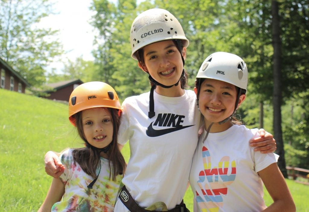 Campers wearing helmets