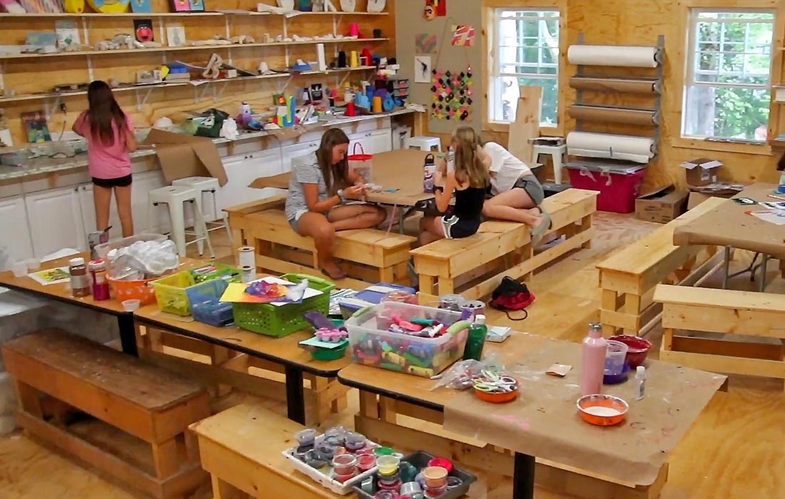 Campers creating in the arts workshop