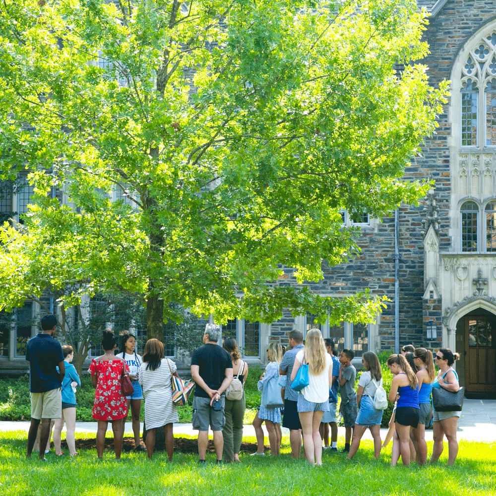 An outdoor learning activity on the Duke campus