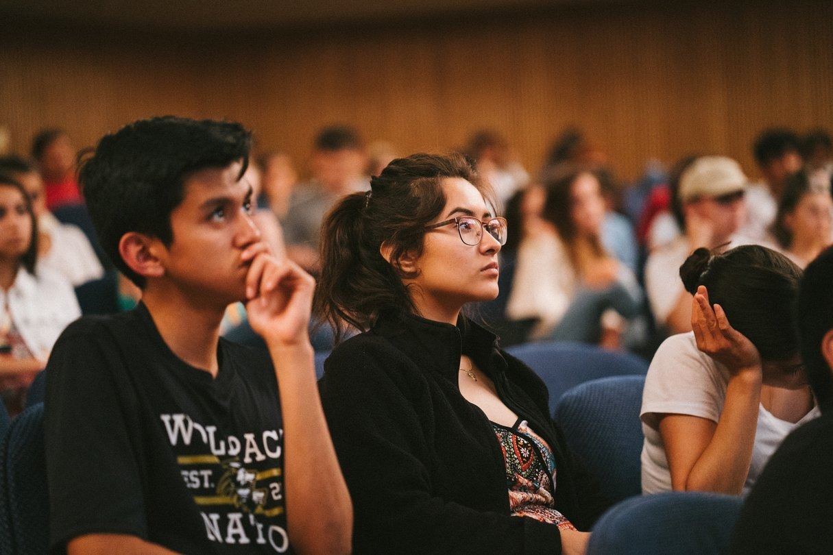 A classroom audience at Georgetown University