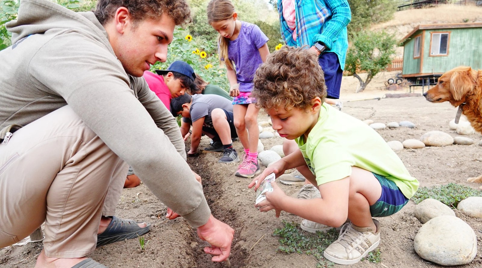 Campers take part in an outdoor group activity