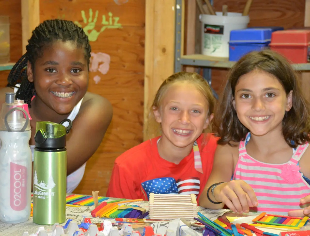 Campers at an arts-and-crafts table