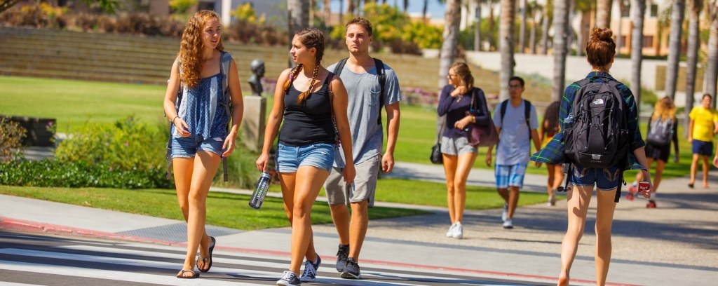 Students walking across LMU campus