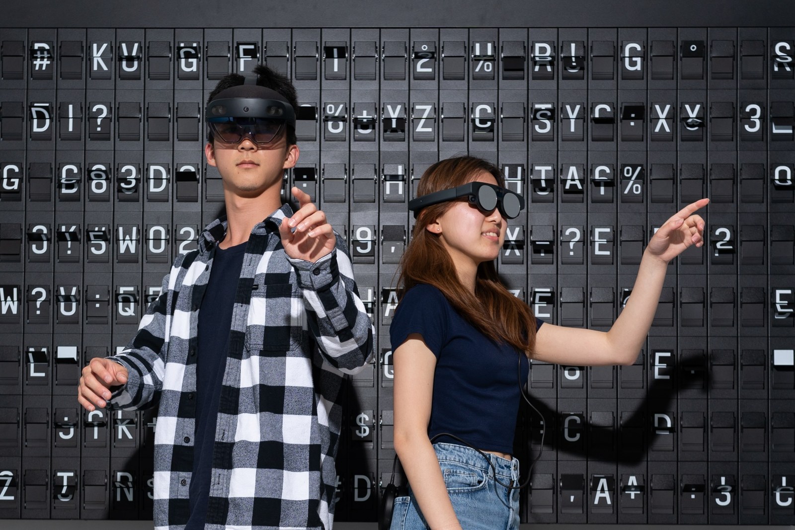 Students exploring an installation in a media arts and technology lab
