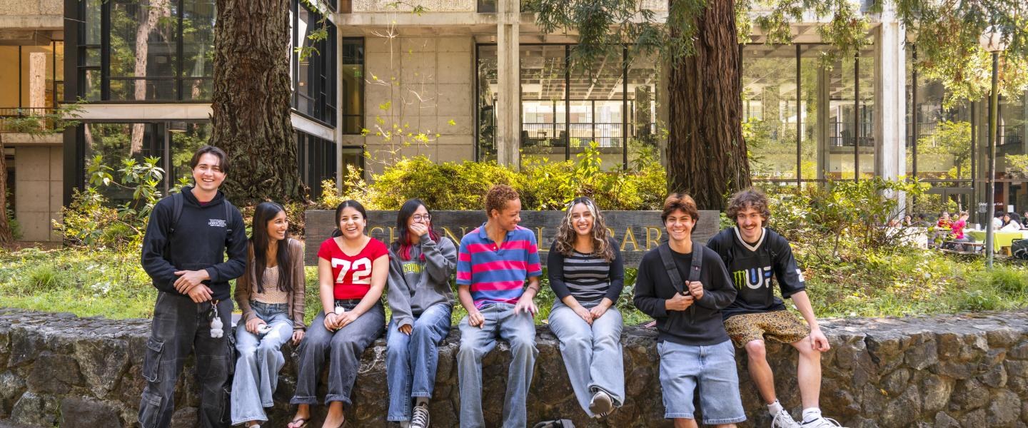 Students gathered outside a UCSC campus building