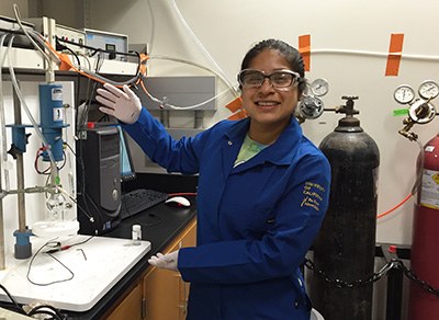 A former SIP student showing her chemistry-laboratory setting