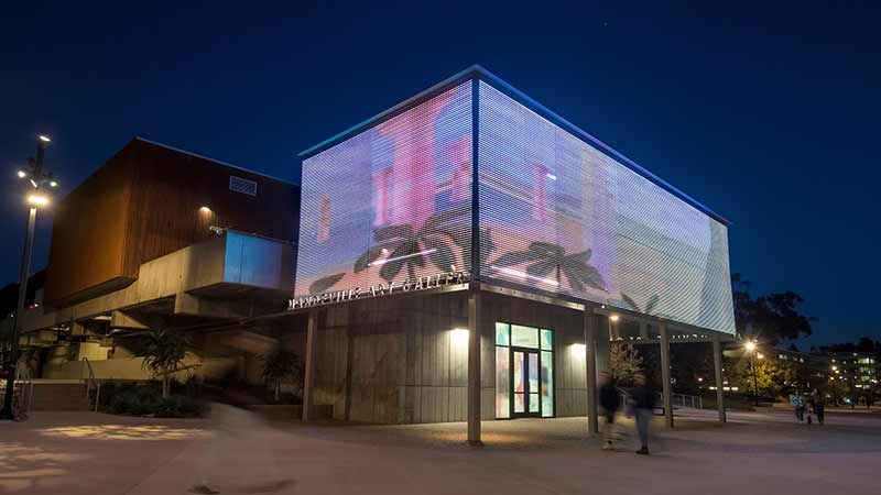 Mandeville Center on the UC San Diego campus at night
