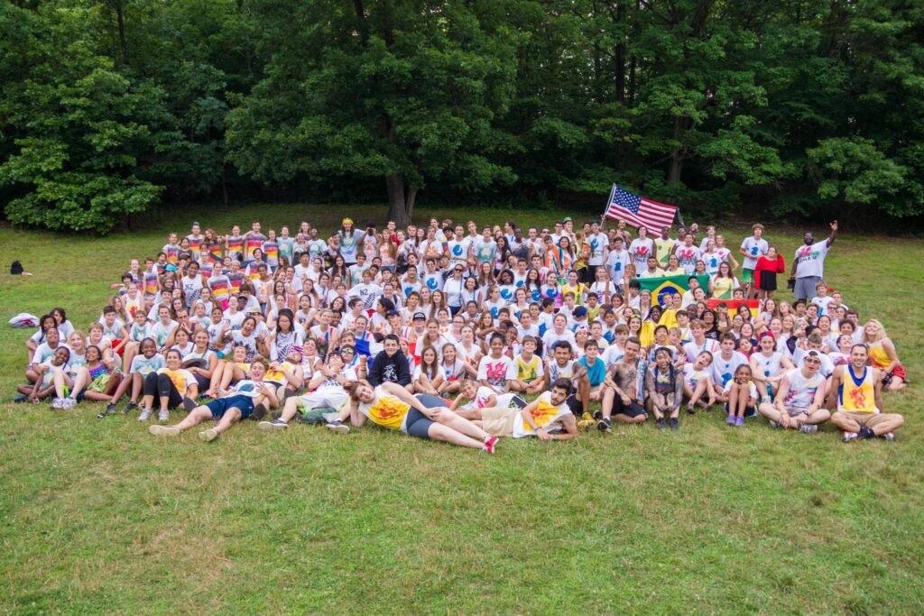 A camp group photograph on the lawn